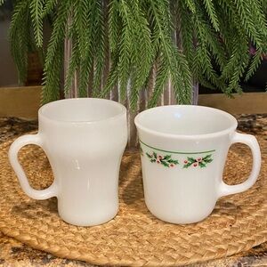 Vintage milk glass mug bundle Fire King and Holly Days Corning